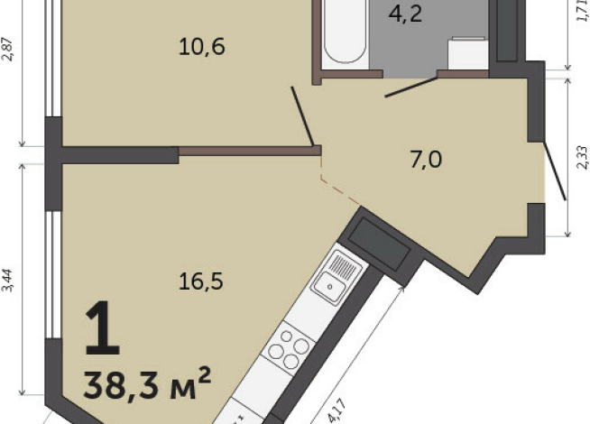38.30 м² | 15 - 30 эт.