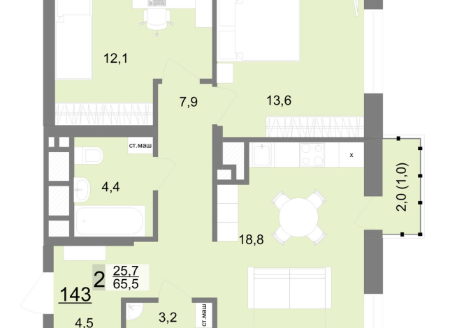 65.50 м² | 22 - 23 эт.