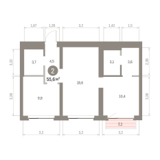 57.00 м² | 7 - 9 эт. 00