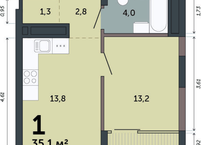 35.10 м² | 11 - 15 эт.