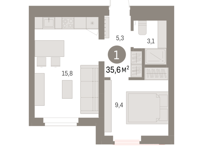 35.00 м² | 6 - 9 эт.