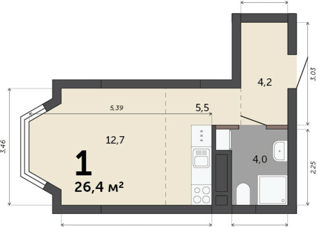 26.40 м² | 4 - 23 эт.