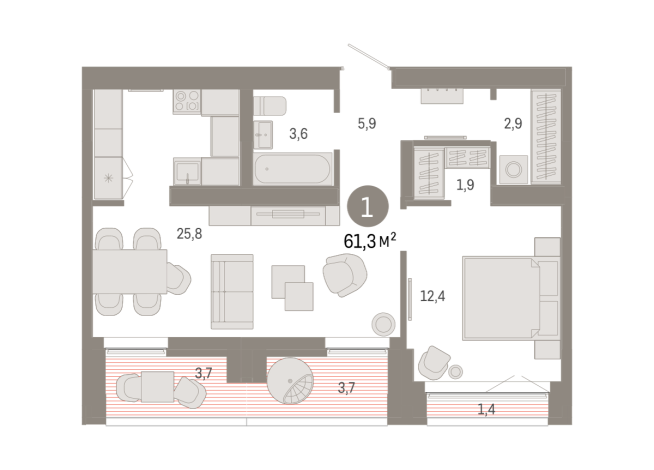 61.00 м² | 15 - 16 эт.