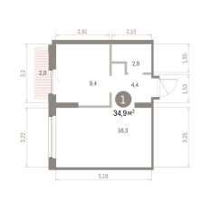 34.00 м² | 4 - 8 эт. 00