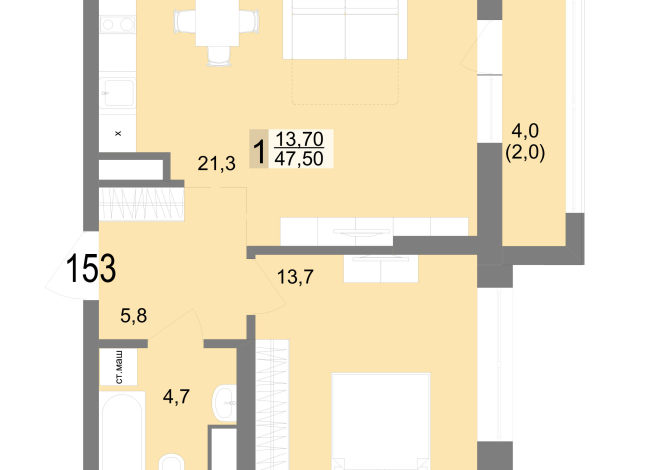 47.50 м² | 24 - 25 эт.