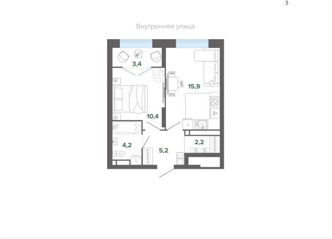 41.33 м² | 6 - 25 эт.