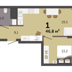 46.80 м² | 2 - 32 эт. 00
