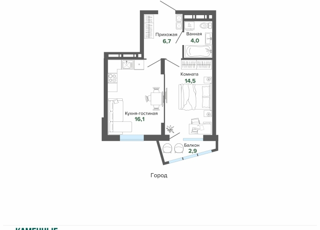 44.17 м² | 16 - 25 эт.