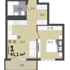 41.10 м² | 9 - 19 эт. 00