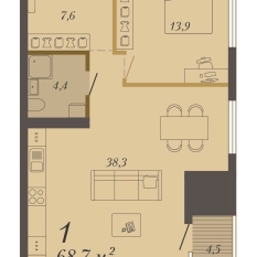 68.70 м² | 3 - 8 эт. 00