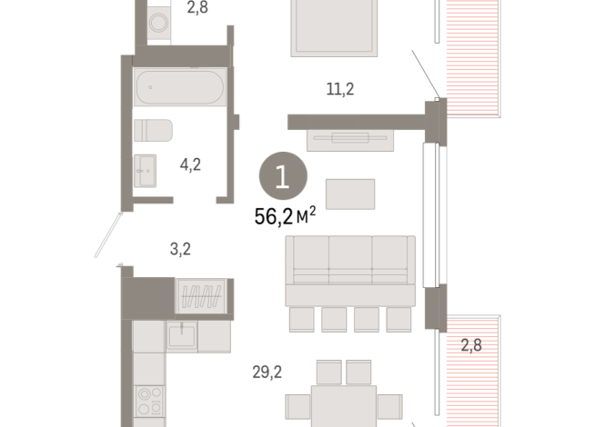 56.00 м² | 4 - 8 эт.