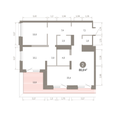 86.00 м² | 7 - 8 эт. 00