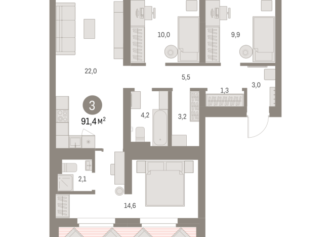 91.00 м² | 9 - 9 эт.