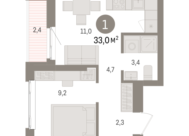 33.00 м² | 15 - 25 эт.
