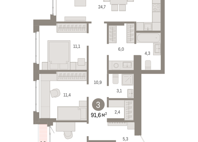 91.00 м² | 14 - 16 эт.