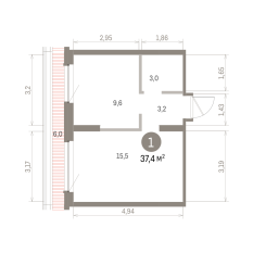 37.00 м² | 8 - 9 эт. 00