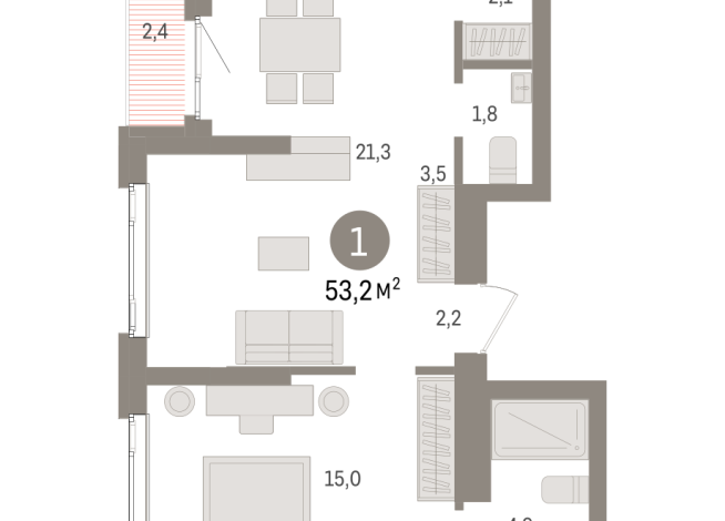 53.00 м² | 21 - 25 эт.