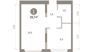 39.00 м² | 5 - 9 эт.