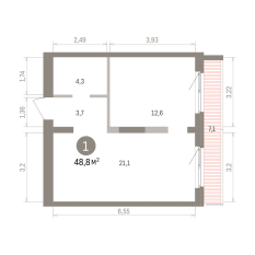 48.00 м² | 13 - 15 эт. 00