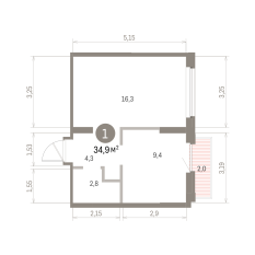 34.00 м² | 5 - 9 эт. 00
