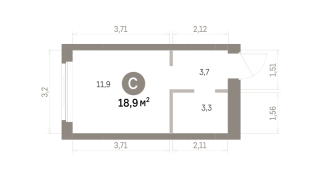 18.00 м² | 3 - 9 эт.