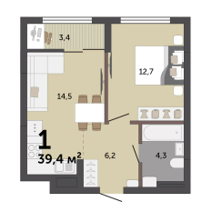 38.90 м² | 6 - 12 эт. 00