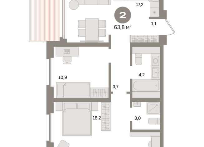 63.00 м² | 18 - 24 эт.
