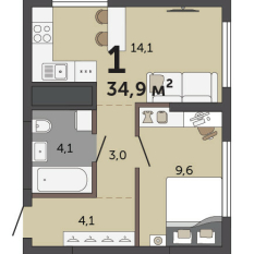 34.90 м² | 30 - 30 эт. 00