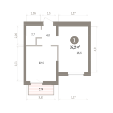 37.00 м² | 3 - 9 эт. 00