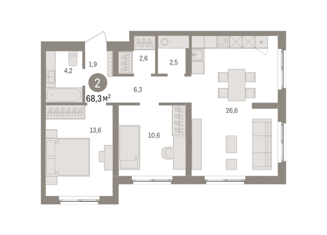 68.00 м² | 8 - 9 эт.