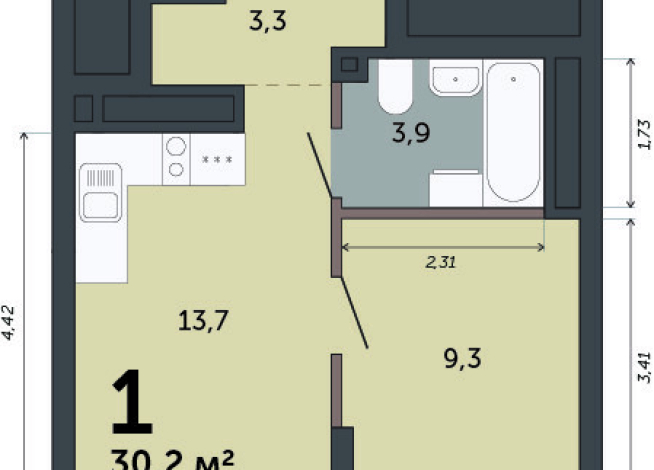 30.20 м² | 15 - 15 эт.