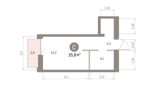 25.00 м² | 8 - 16 эт.