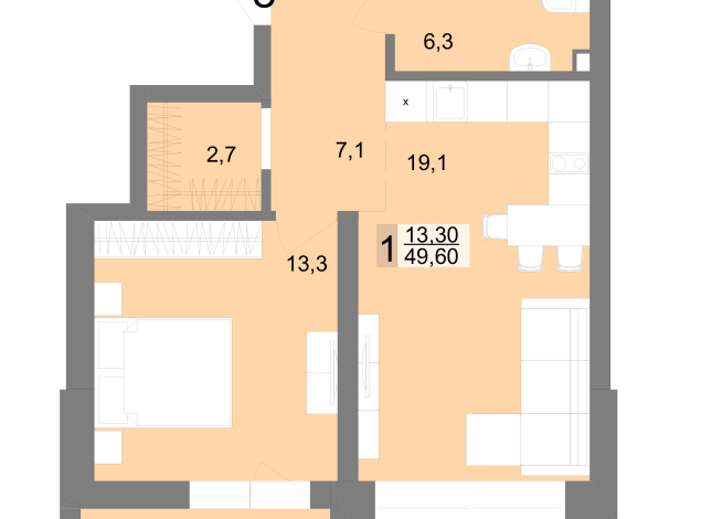 49.60 м² | 3 - 25 эт.