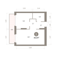 44.00 м² | 5 - 9 эт. 00