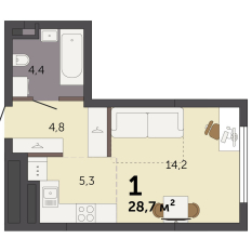 28.70 м² | 2 - 32 эт. 00