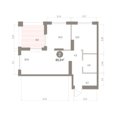 65.00 м² | 7 - 8 эт. 00