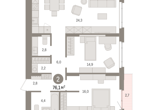 76.00 м² | 4 - 16 эт.