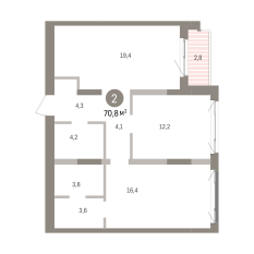 70.00 м² | 2 - 8 эт. 00