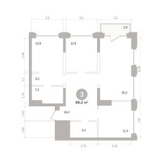 86.00 м² | 15 - 17 эт. 00