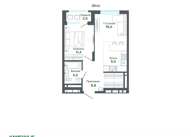 46.63 м² | 22 - 25 эт.
