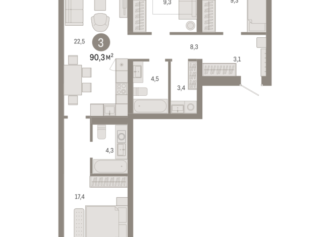 90.00 м² | 7 - 9 эт.