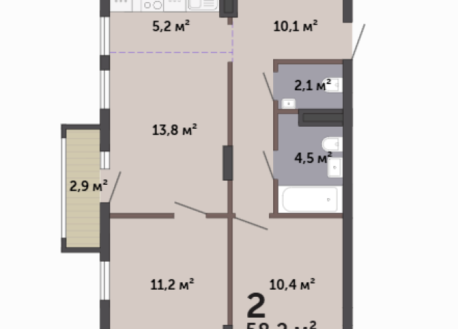 58.20 м² | 4 - 19 эт.