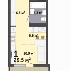 28.50 м² | 3 - 19 эт. 00