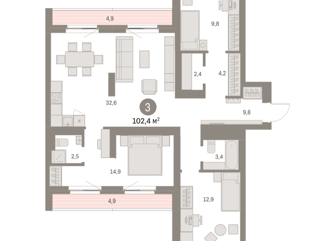 102.00 м² | 9 - 9 эт.