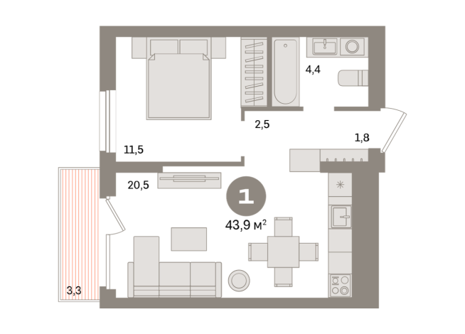 43.00 м² | 2 - 8 эт.