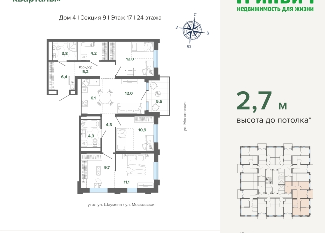 95.50 м² | 17 - 24 эт.