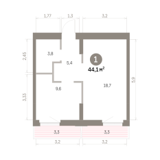 44.00 м² | 3 - 8 эт. 00